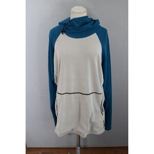 Melanzana Micro Grid Hoodie XL Blue Cream Fleece Gorpcore Mens Pullover HOLE